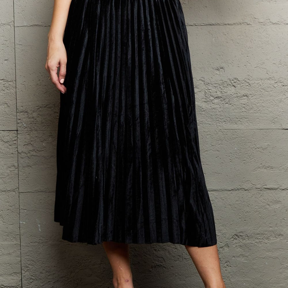 Ninexis Accordion Pleated Flowy Midi Skirt