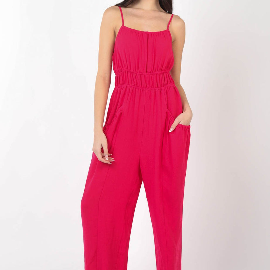 VERY J Pintuck Detail Woven Sleeveless Jumpsuit