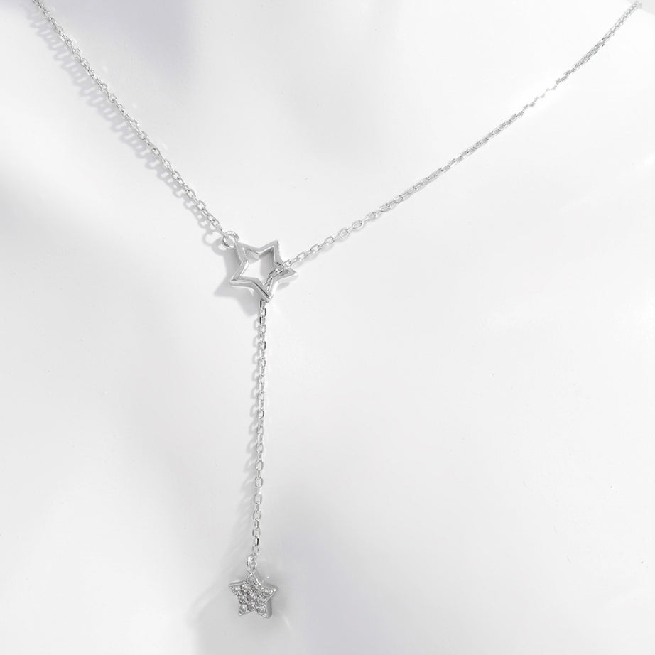 925 Sterling Silver Zircon Star Drop Necklace