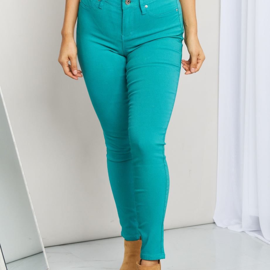 YMI Jeanswear Kate Hyper-Stretch Full Size Mid-Rise Skinny Jeans in Sea Green