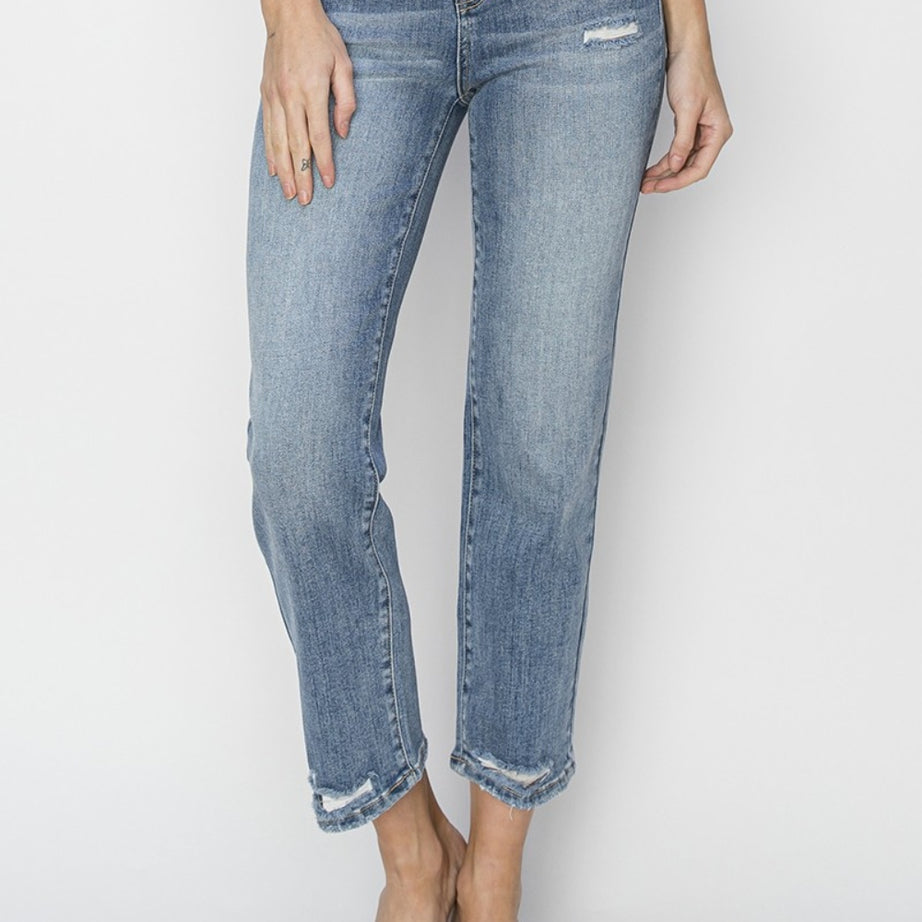 RISEN Full Size High Waist Distressed Cropped Jeans