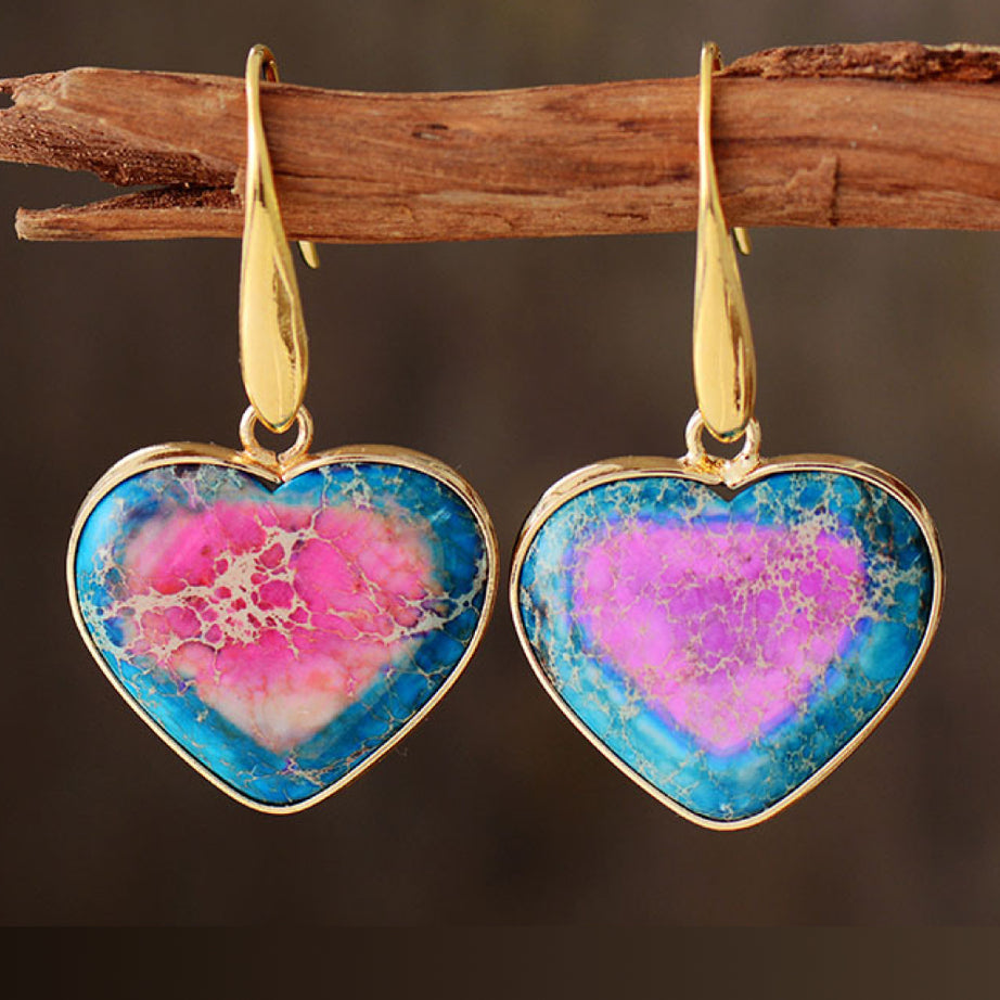 Natural Stone Heart Drop Earrings