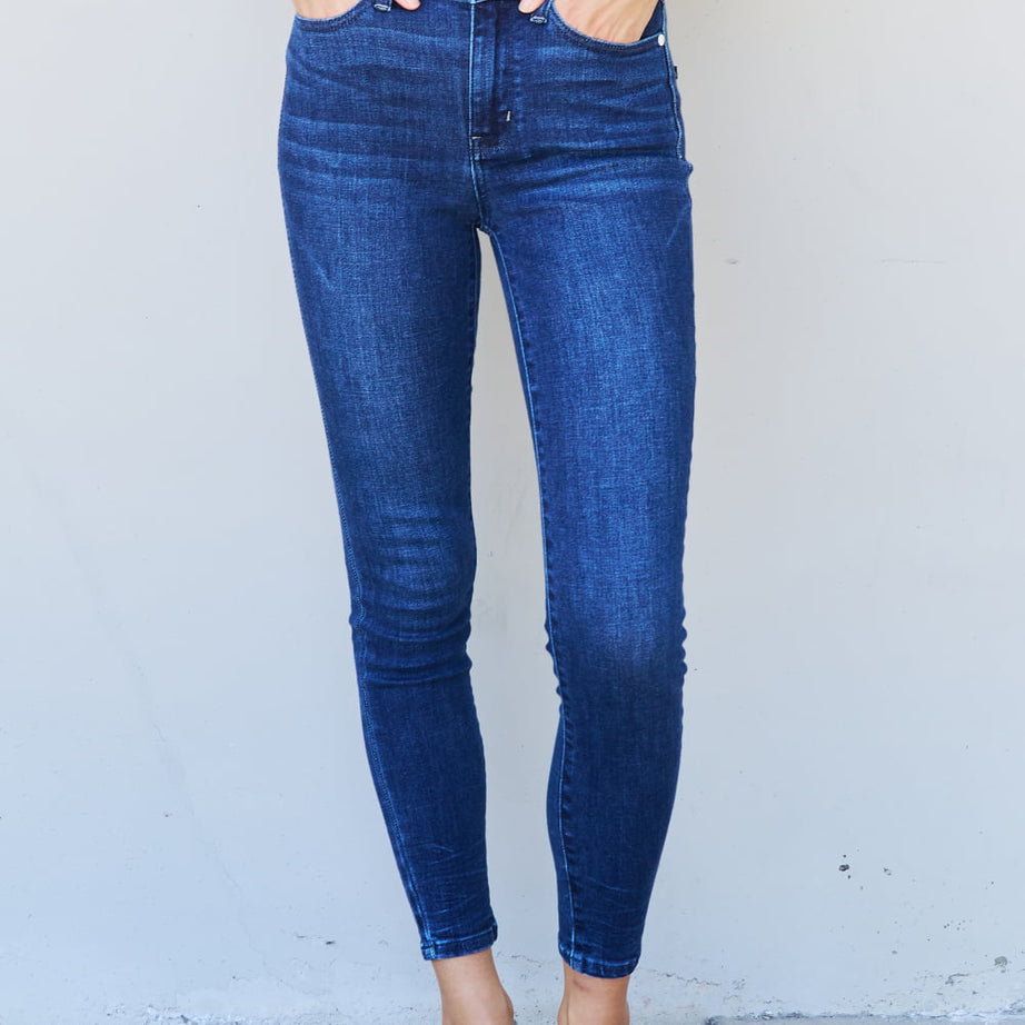 Judy Blue Marie Full Size Mid Rise Crinkle Ankle Detail Skinny Jeans