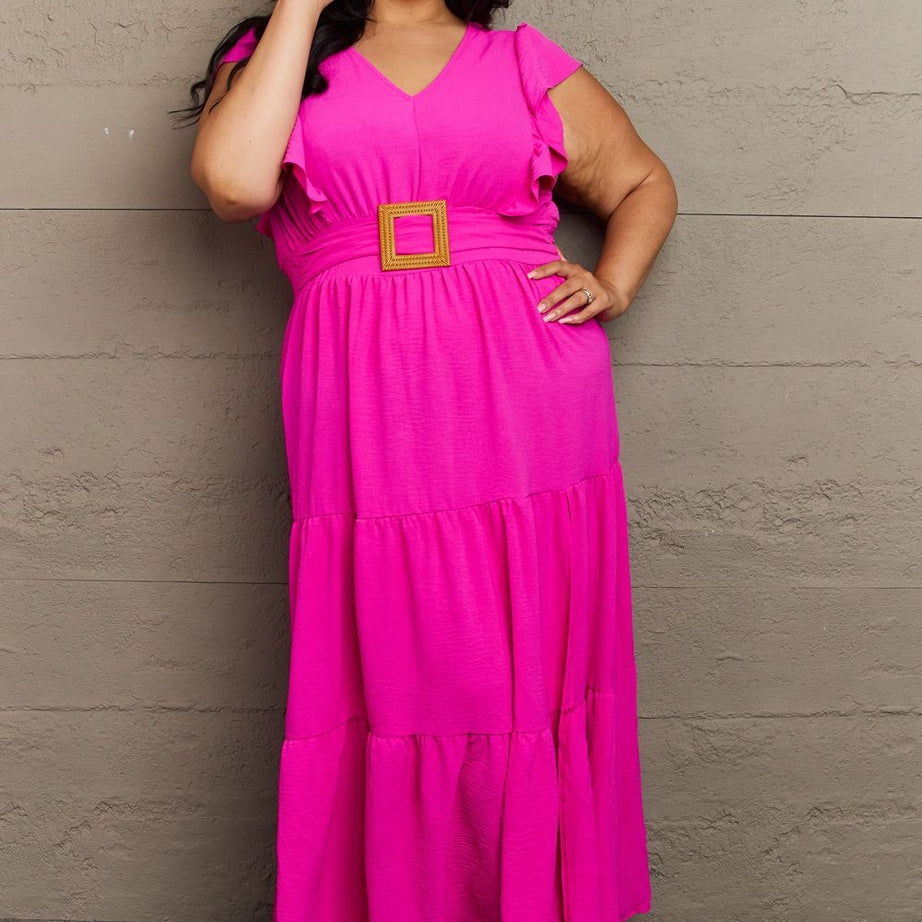 GeeGee Fancy Fizz Plus Size Tiered Side Slit Maxi Dress