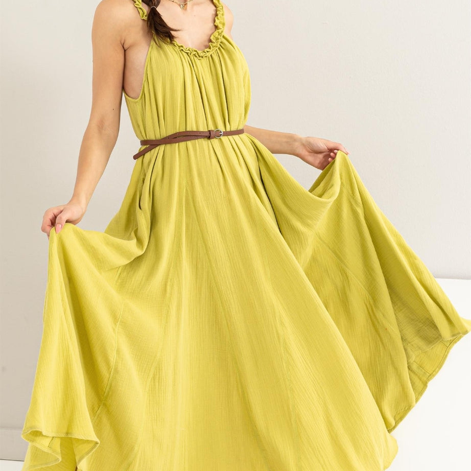 HYFVE Frill Sleeveless A-Line Maxi Dress