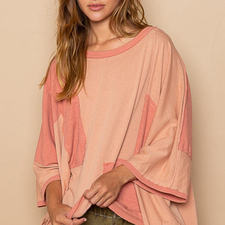 POL Frayed Edge Patchwork Oversized T-Shirt