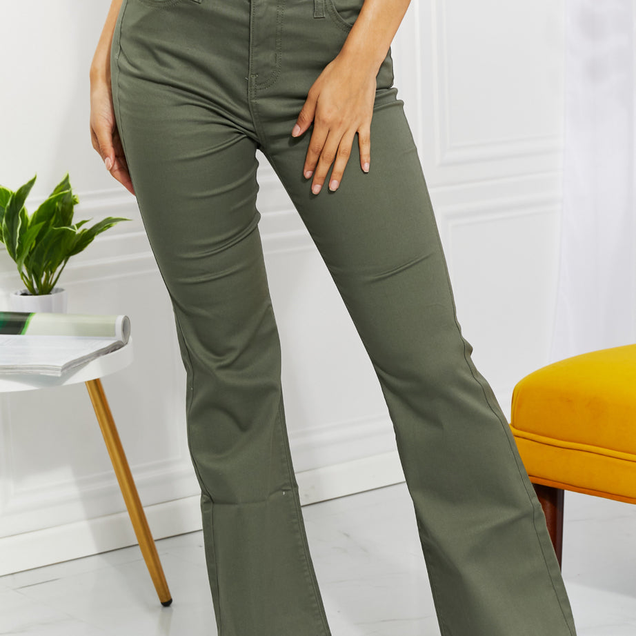 Zenana Clementine Full Size High-Rise Bootcut Jeans in Olive