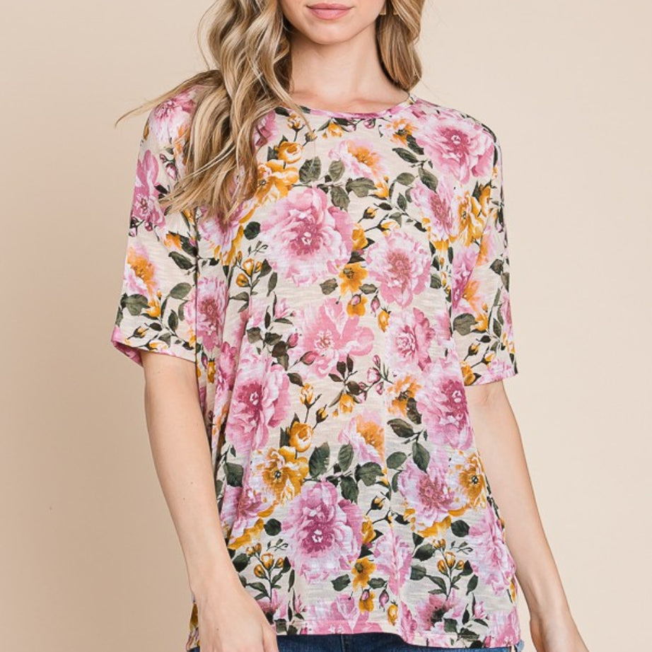 BOMBOM Floral Round Neck T-Shirt