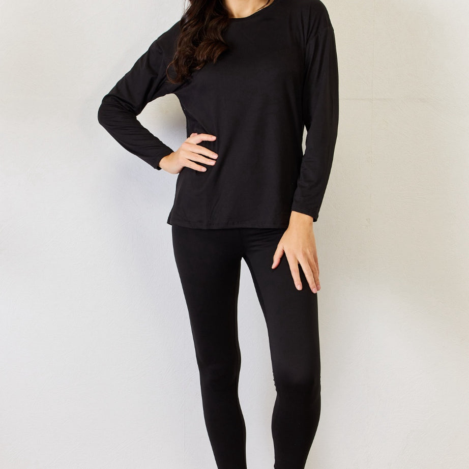 JULIA Round Neck Long Sleeve T-Shirt and Leggings Set