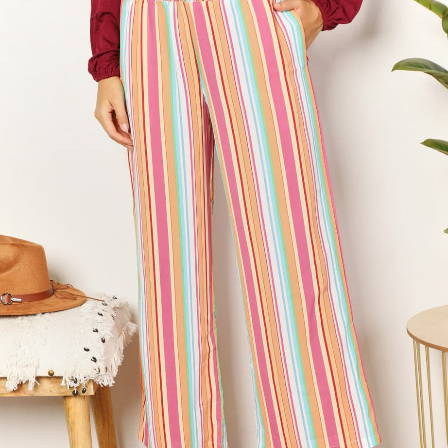 Double Take Striped Smocked Waist Pants with Pockets