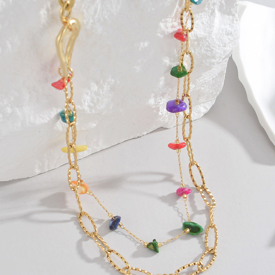 Multicolored Stone Double-Layered Necklace