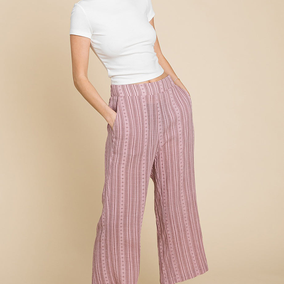 Cotton Bleu by Nu Lab Striped Elastic Waist Wide Leg Pants