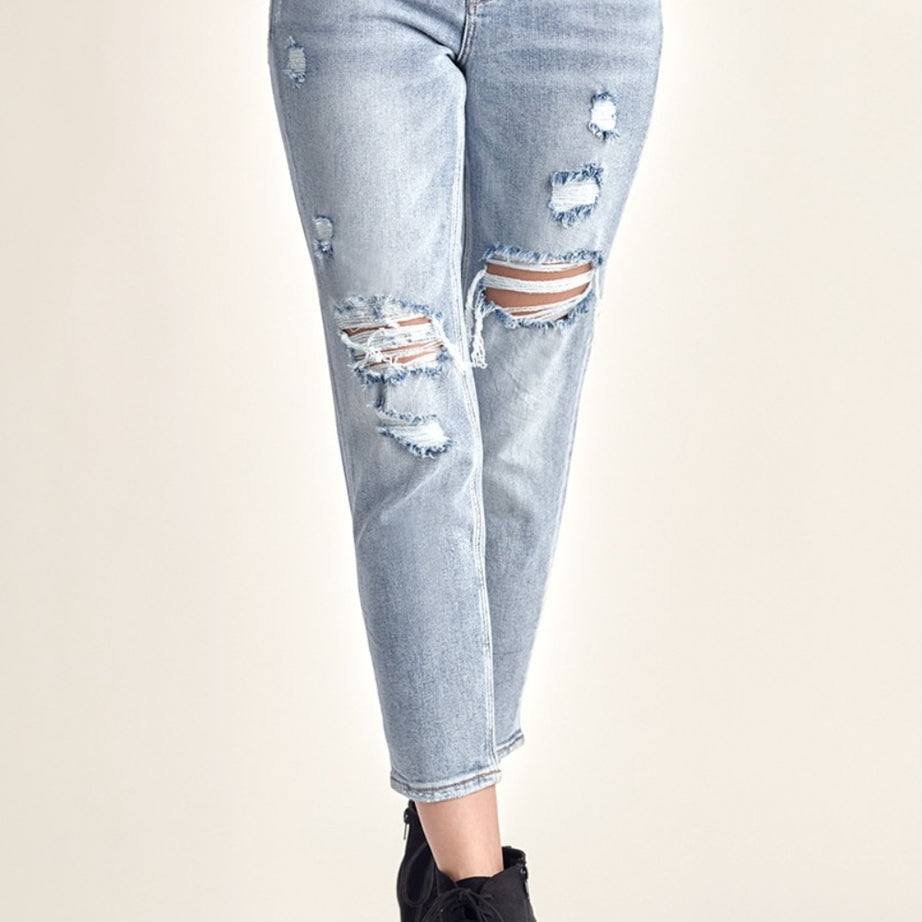 RISEN Distressed Slim Cropped Jeans