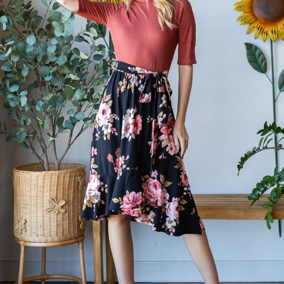 Reborn J Floral Wrap Ruffle Hem Skirt