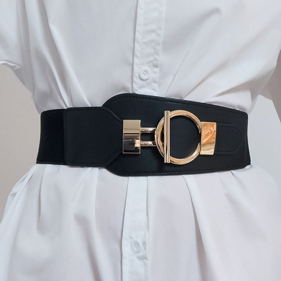 PU Elastic Wide Belt with Alloy Buckle