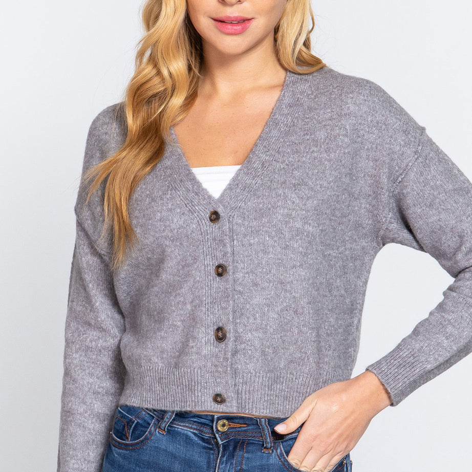 ACTIVE BASIC V-Neck Button Up Long Sleeve Knit Cardigan