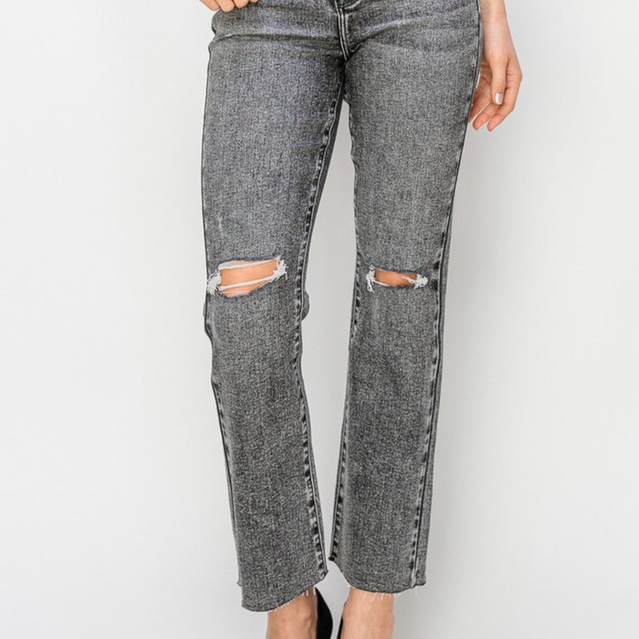 RISEN High Waist Distressed Straight Jeans