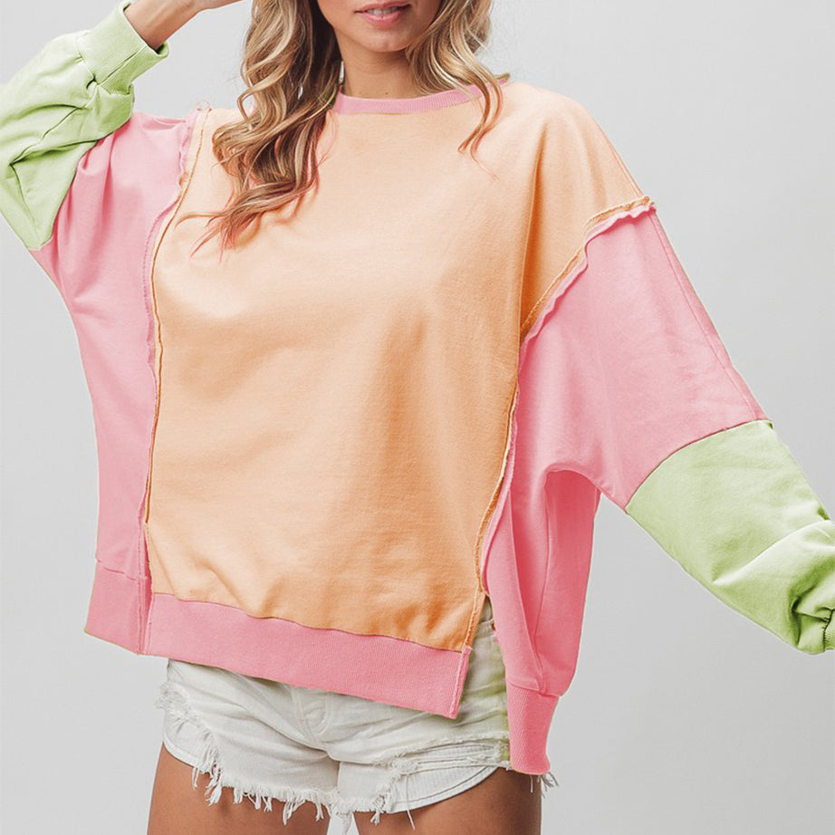 BiBi Washed Color Block Sweatshirt