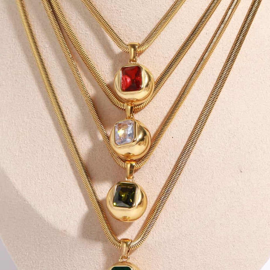 Zircon 18K Gold-Plated Geometrical Shape Pendant Necklace