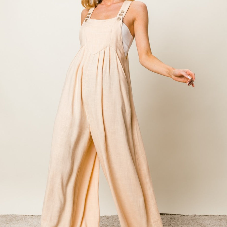 BiBi Texture Sleeveless Wide Leg Jumpsuit