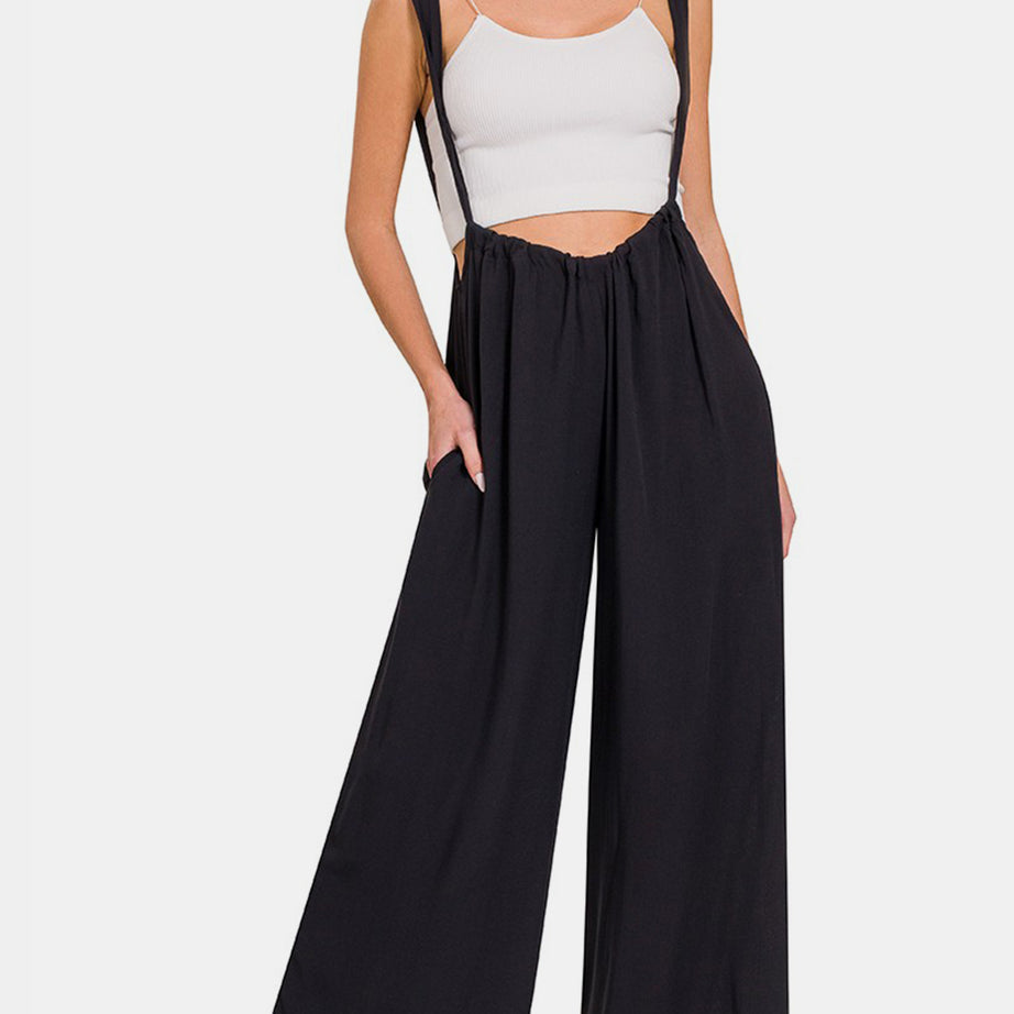 Zenana Tie Back Suspender Jumpsuit with Pockets