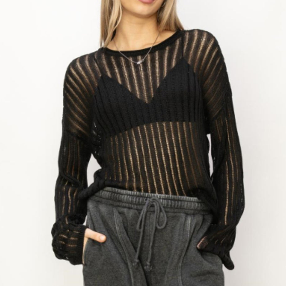 HYFVE Openwork Ribbed Long Sleeve Knit Top