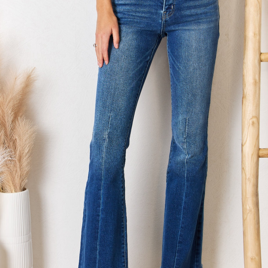 Kancan High Rise Raw Hem Flare Jeans