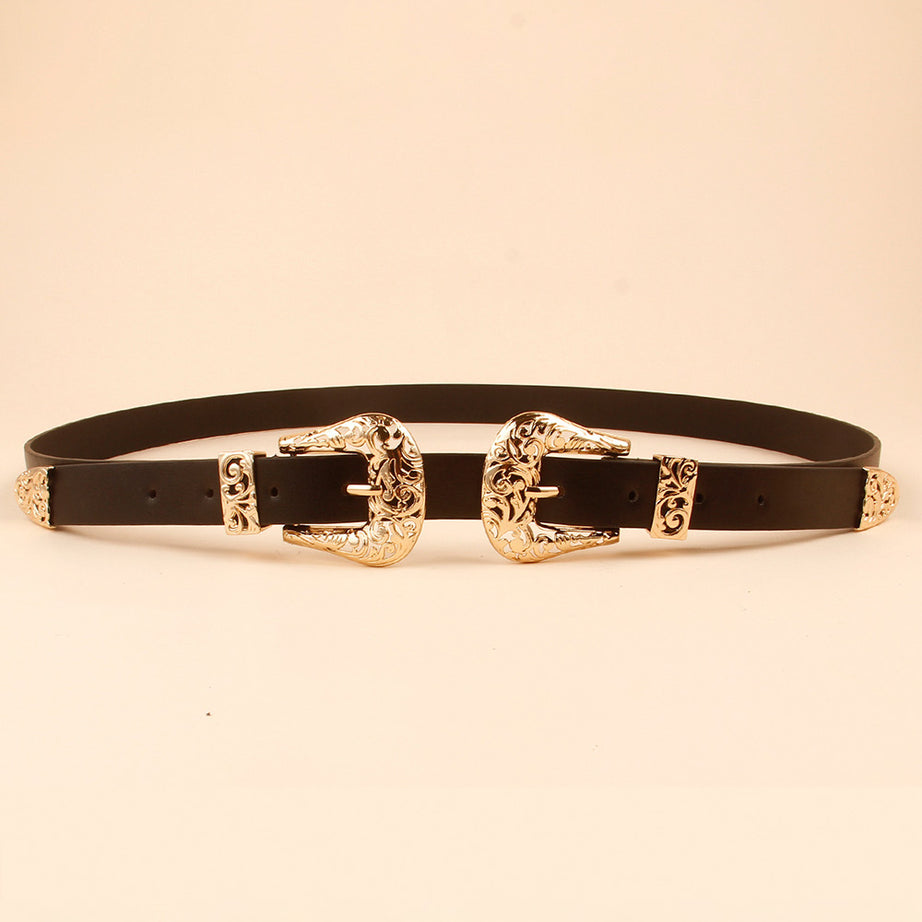 Double Buckle PU Leather Belt