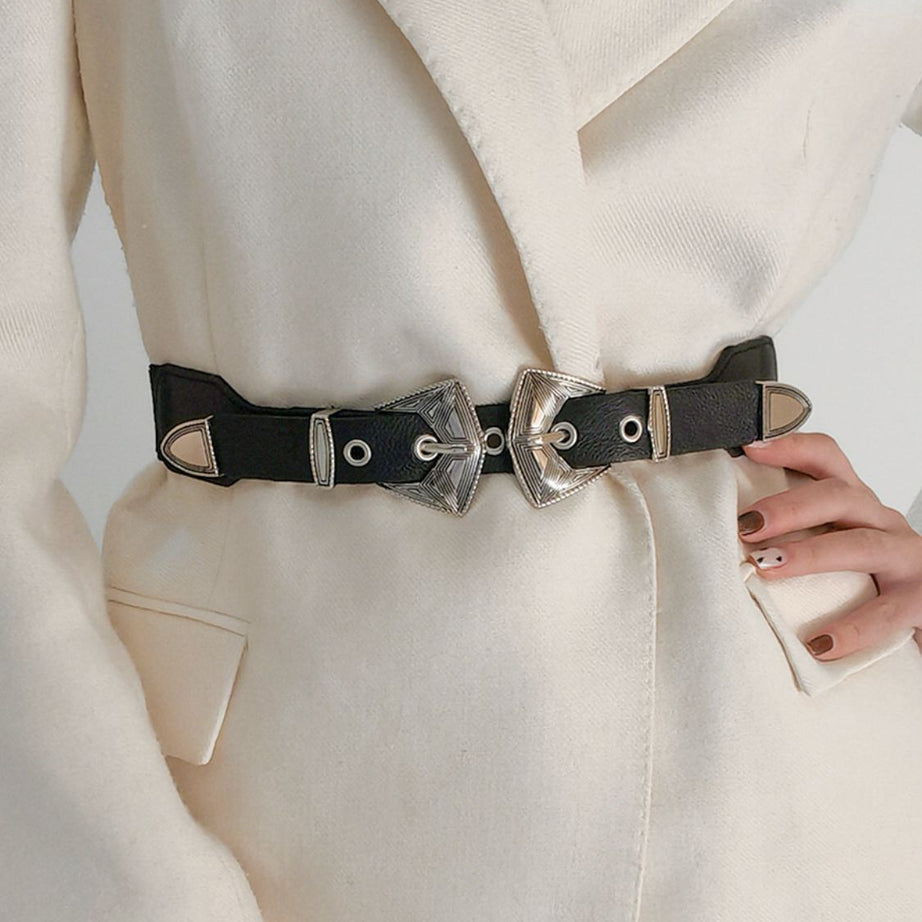 Double Buckle PU Leather Belt