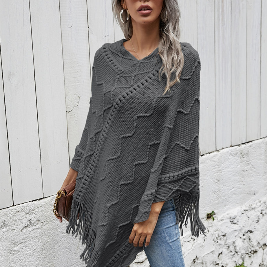 Texture Fringe Hem Poncho