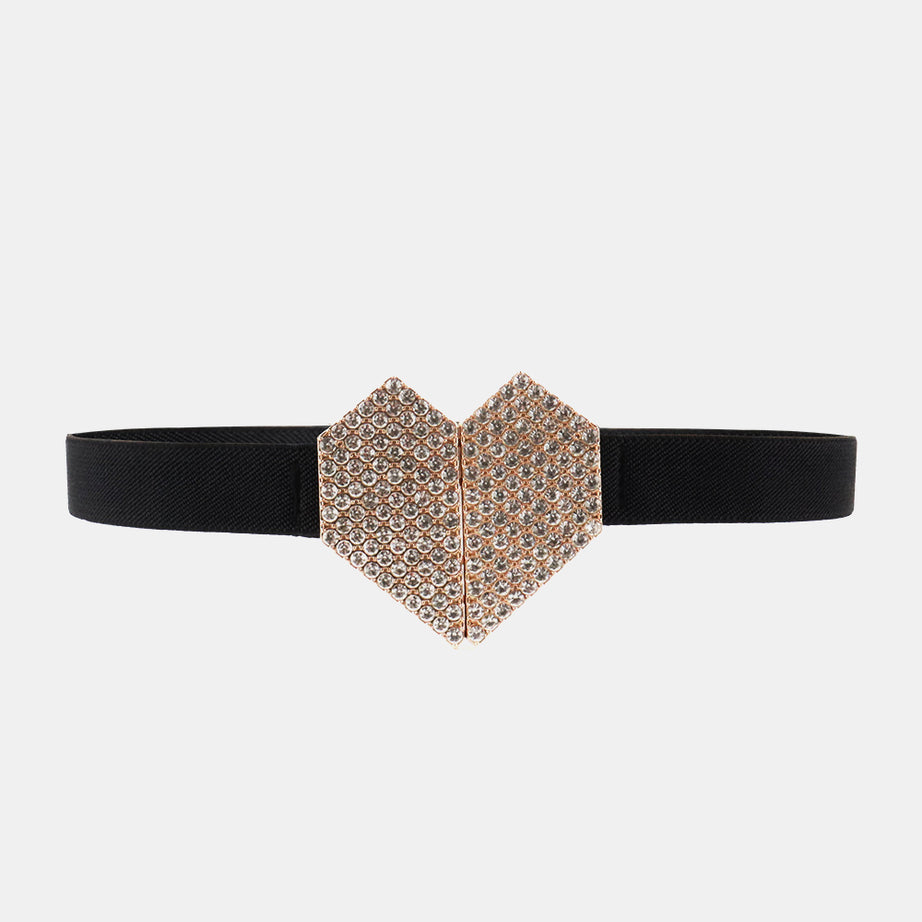 Rhinestone Heart Buckle Elastic Belt