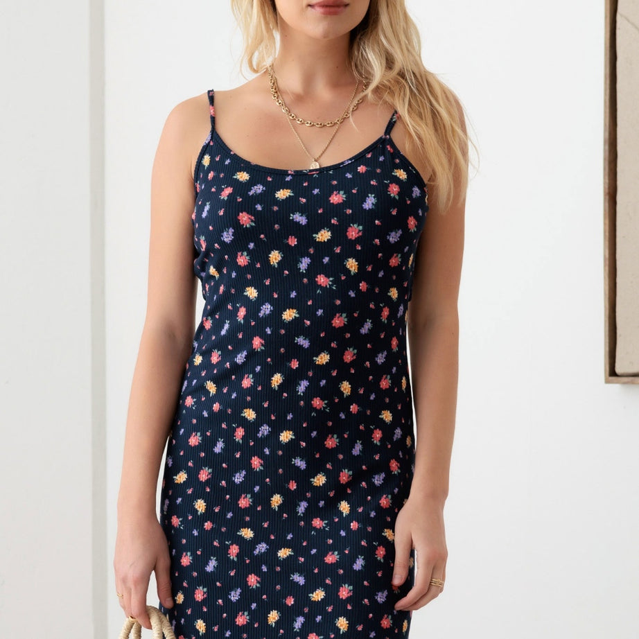 Gilli Floral Ribbed Tie-Back Cami Mini Dress