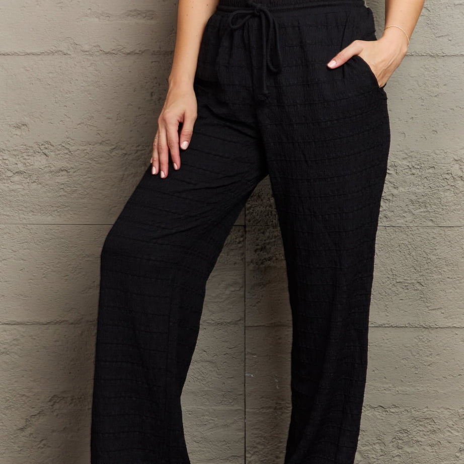 GeeGee Dainty Delights Textured High Waisted Pant in Black