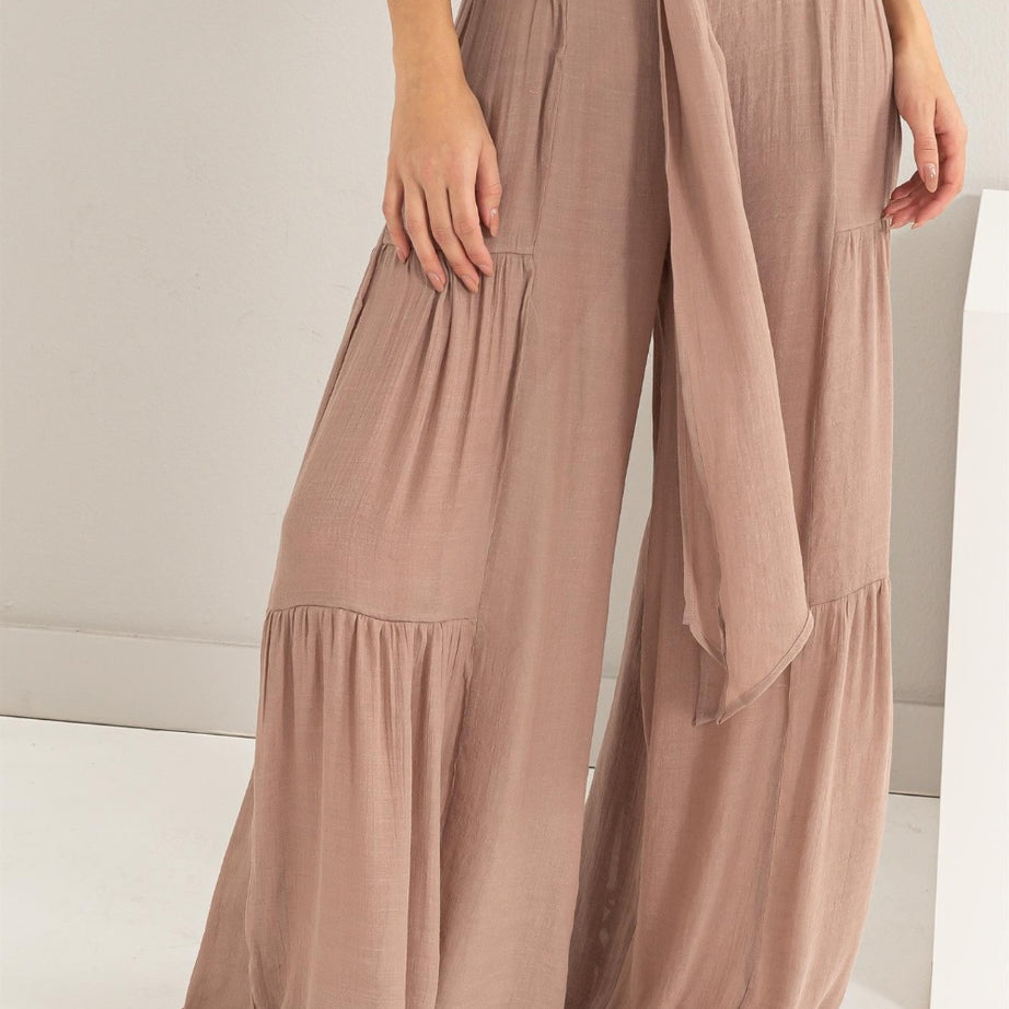 HYFVE Tie Front Ruched Tiered Pants